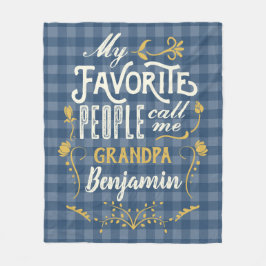 Mina favoriter kallar mig morfar Blue Gingham Fleecefilt