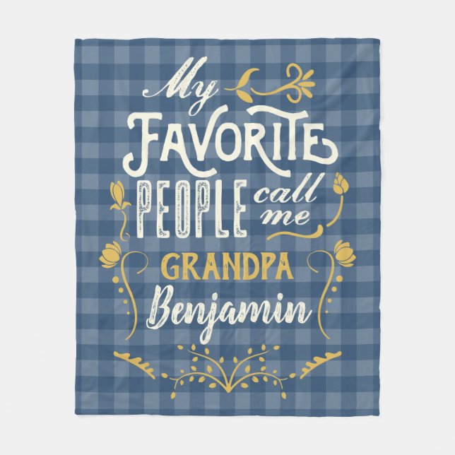 Mina favoriter kallar mig morfar Blue Gingham Fleecefilt (Framsidan)