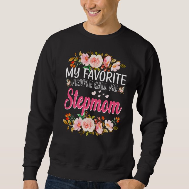 Mina favoriter kallar mig Stepmamma Lycklig Mor Lång Ärmad Tröja (Framsida)