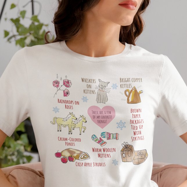 Mina favoriter Sak Ljud i Music Hand Drawn T Shirt (This cute hand-illustrated My Favorite Things top works for Christmas or Valentine's Day.)