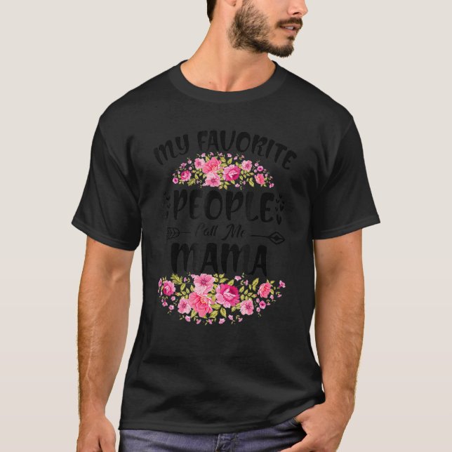 Mina favoritfolk kallar mig Mamma Flower Mor Da T Shirt (Framsida)