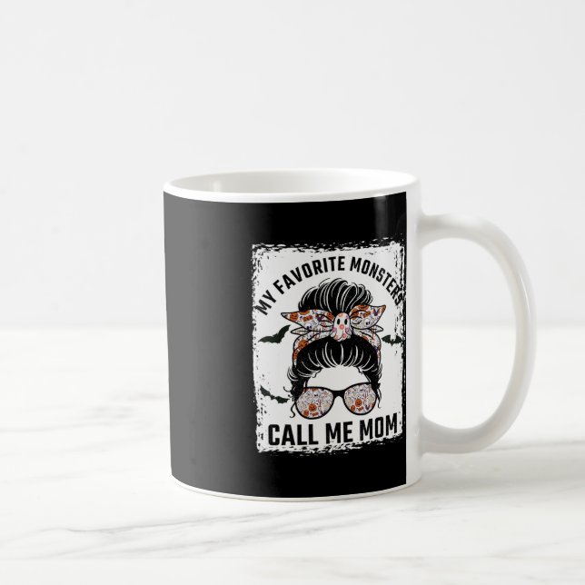 Mina favoritmonster kallar mig Mamma Messy Bun Mam Kaffemugg (Höger)