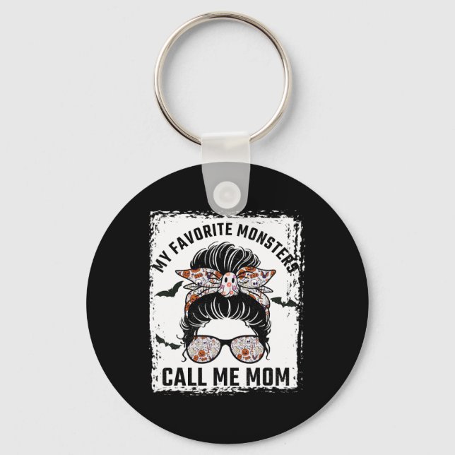 Mina favoritmonster kallar mig Mamma Messy Bun Mam Nyckelring (Framsida)