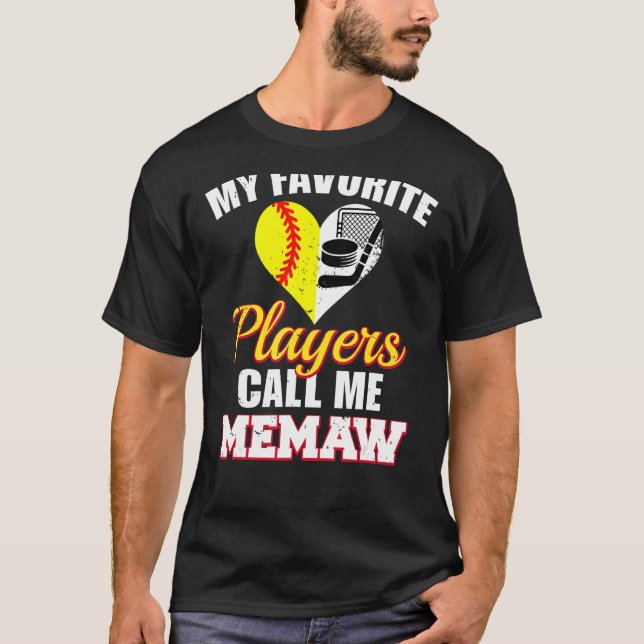 Mina favoritspelare kallar mig Memaw Softball Hock T Shirt (Framsida)