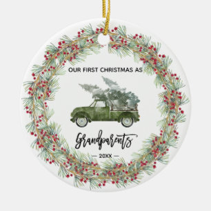 Mina första julmorföräldrar Lastbil Greenery Julgransprydnad Keramik