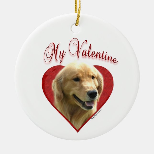 Mina Golden Retriever Valentine Julgransprydnad Keramik (Framsidan)