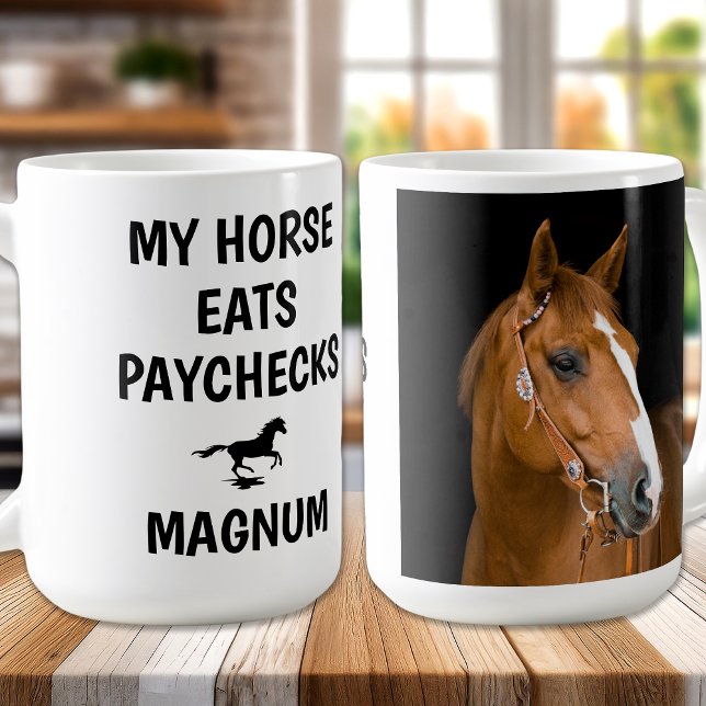 Mina hästar Eats PayCheckas - Equestrian Horse Lov Kaffemugg (Skapare uppladdad)