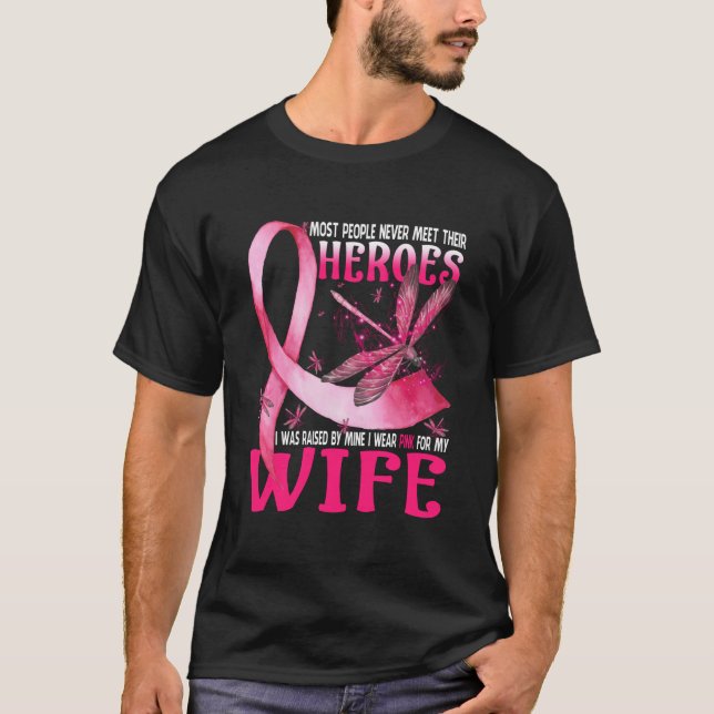 Mina Heroes I Bära Rosa för min fru bröstcancer T Shirt (Framsida)