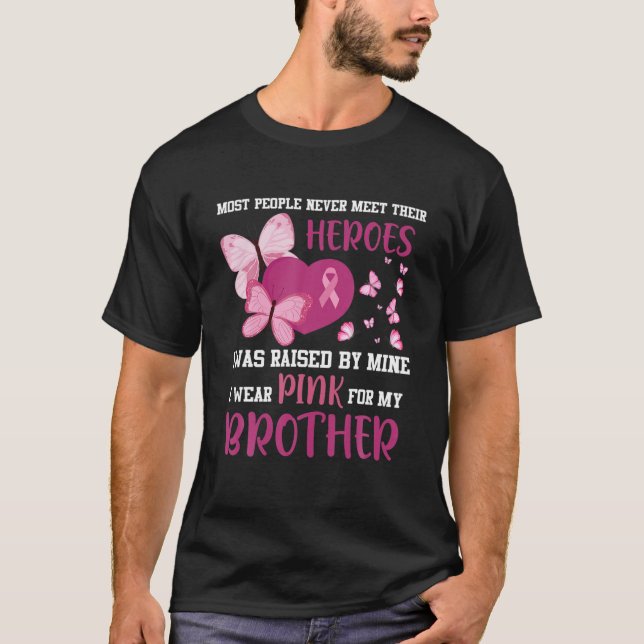 Mina Heroes jag Bära Rosa för min brödrabröstcance T Shirt (Framsida)
