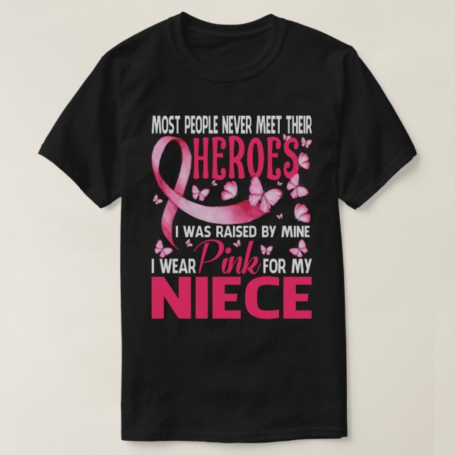 Mina Hjältar Jag Bär Rosa För Min Niece Bröstcance T Shirt (Design framsida)