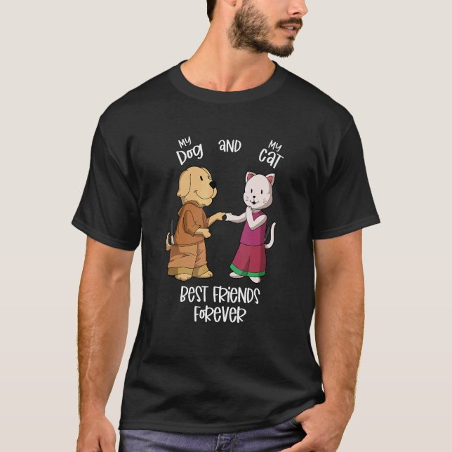 Mina husdjur älskar varandra  Hund och katt T Shirt (Framsida)