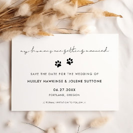 Mina människor gifta sig minimalistiskt hund tassa spara datumet