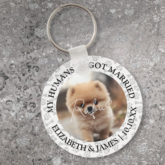 Mina människor gifte sig Husdjur Hund Bröllopsfoto Nyckelring (My Humans Got Married Pet Dog Photo Wedding Keychain)