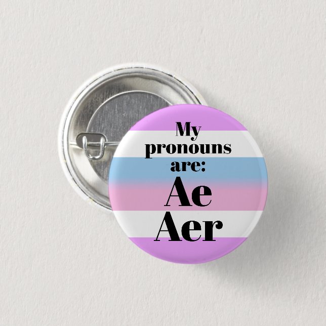 Mina pronomen är: Ae Aer - bigenderflagga Knapp (Framsida & baksida)