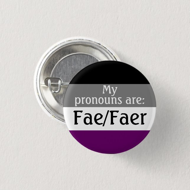 Mina pronomen är: Fae/Faer - asexuell/ace flagga Knapp (Framsida & baksida)