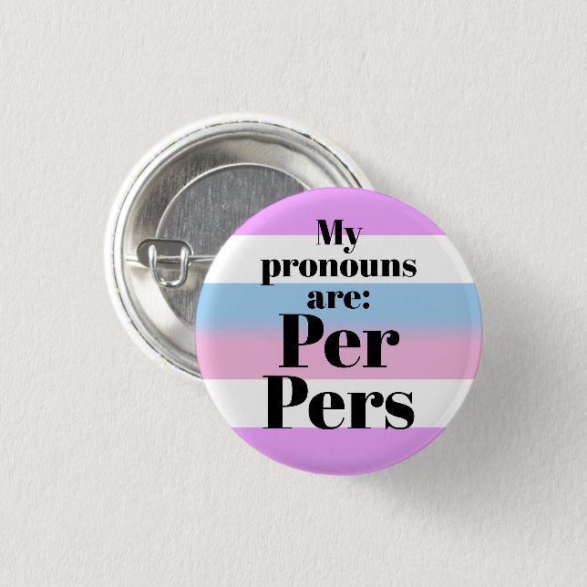 Mina pronomen är: Per Pers - bigenderflagga Knapp (Framsida & baksida)