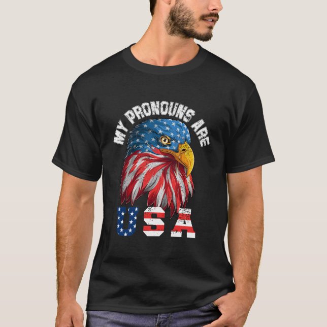 Mina pronouns är USA Funny Eagl 4:e juli Amerika T Shirt (Framsida)