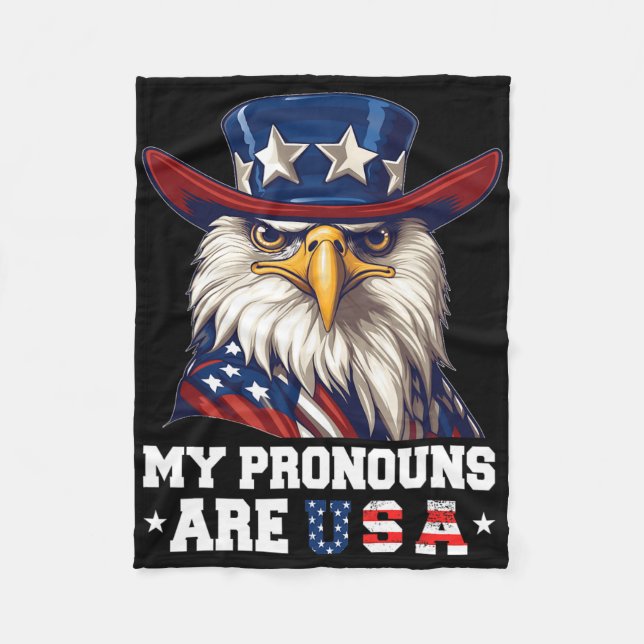 Mina pronouns är USA Funny Eagle 4 juli Amerika Fleecefilt (Framsidan)
