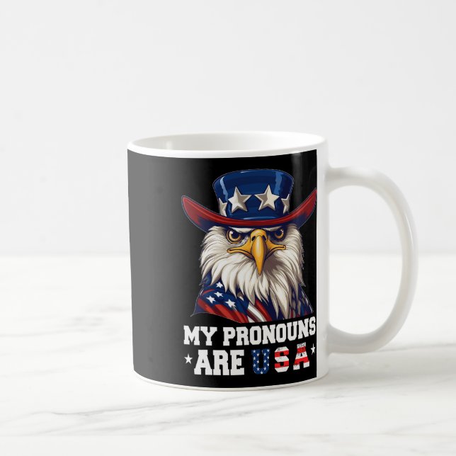Mina pronouns är USA Funny Eagle 4 juli Amerika Kaffemugg (Höger)