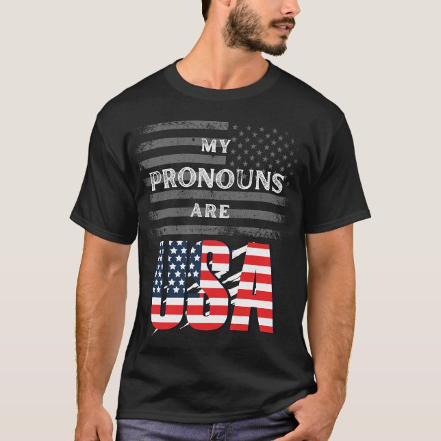 Mina Pronouns är USA Funny T-Shirt (Framsida)
