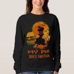 Mina Pug Rides Pistol Hund och Witch Funny Hallowe T Shirt