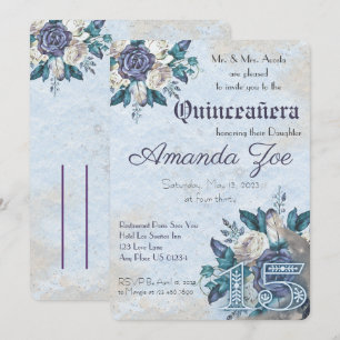 Mina Quince Dusty Blue Blommig inbjudan
