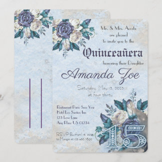 Mina Quince Dusty Blue Blommig inbjudan
