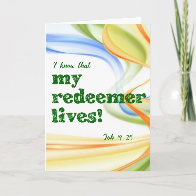 Mina Redeemer Lives! Christian Bible Verse Card Helgkort (Framsida)