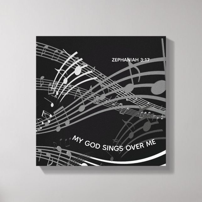 Mina Sjungor över mig Zephaniah 3:17 Black Music Canvastryck (Framsida)