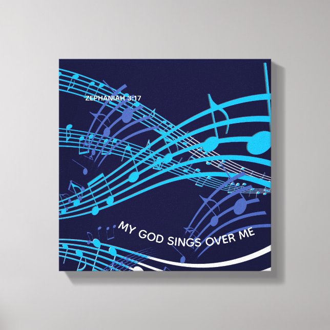 Mina Sjungor över mig Zephaniah 3:17 Blue Music Canvastryck (Framsida)