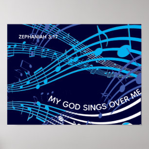 Mina Sjungor över mig Zephaniah 3:17 Blue Music Poster