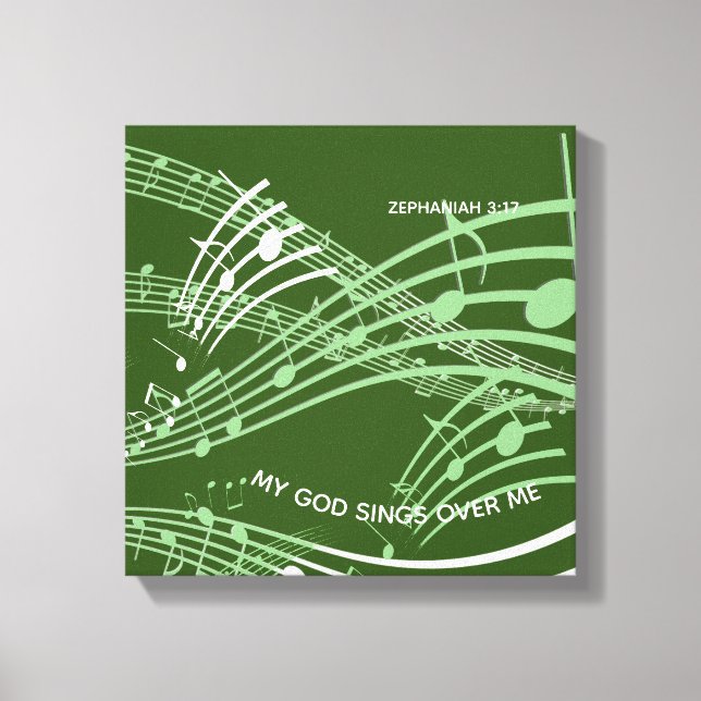 Mina Sjungor över mig Zephaniah 3:17 Grönt Music Canvastryck (Framsida)
