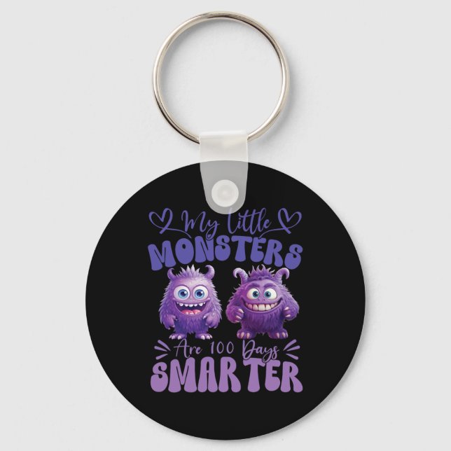 Mina små monster är 100 dagar smartare Cute Fluff Nyckelring (Framsida)