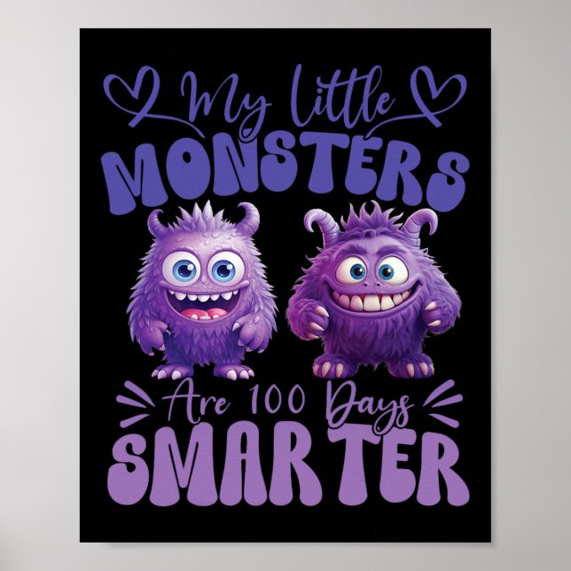 Mina små monster är 100 dagar smartare Cute Fluff Poster (Framsidan)