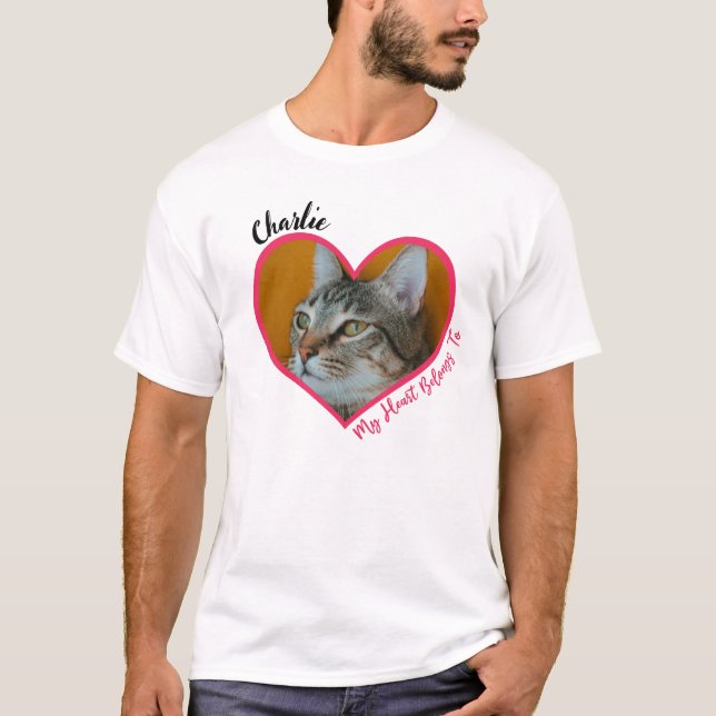 Mina Tillhör till Personlig Cat Photo & Namn T Shirt (Framsida)