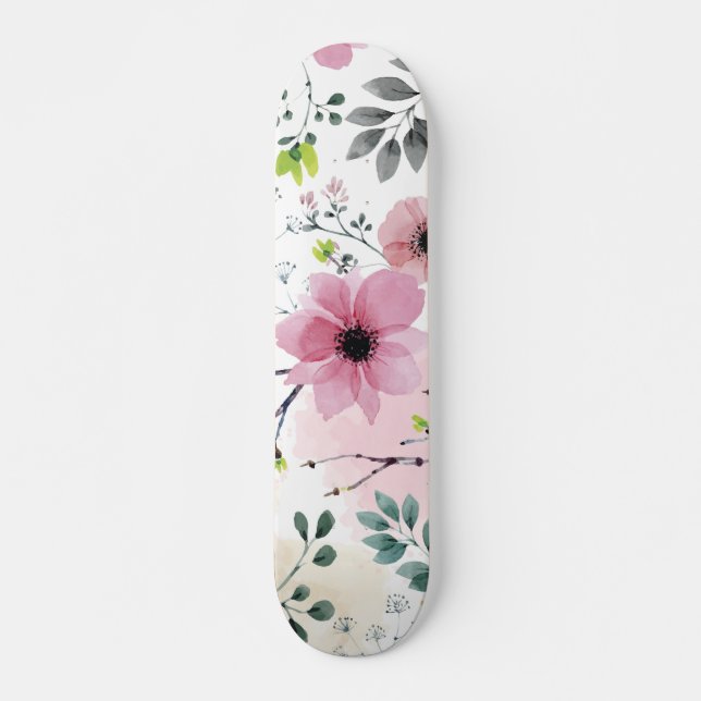 Mina trädgårdsblommor (vattenfärgsteknik) mini skateboard bräda 18,5 cm (Framsida)
