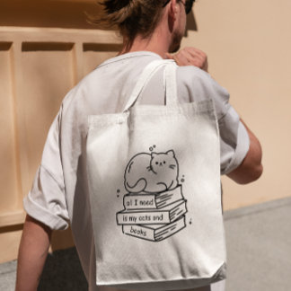 Mina två favoriter Sak: Katt och Bokar Tote Bag Tygkasse
