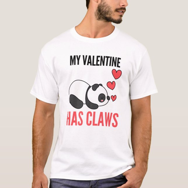 Mina Valentine har Klo Panda Bear Funny Valentines T Shirt (Framsida)