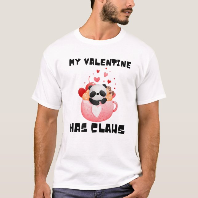 Mina Valentine har Klo Panda Bear Funny Valentines T Shirt (Framsida)