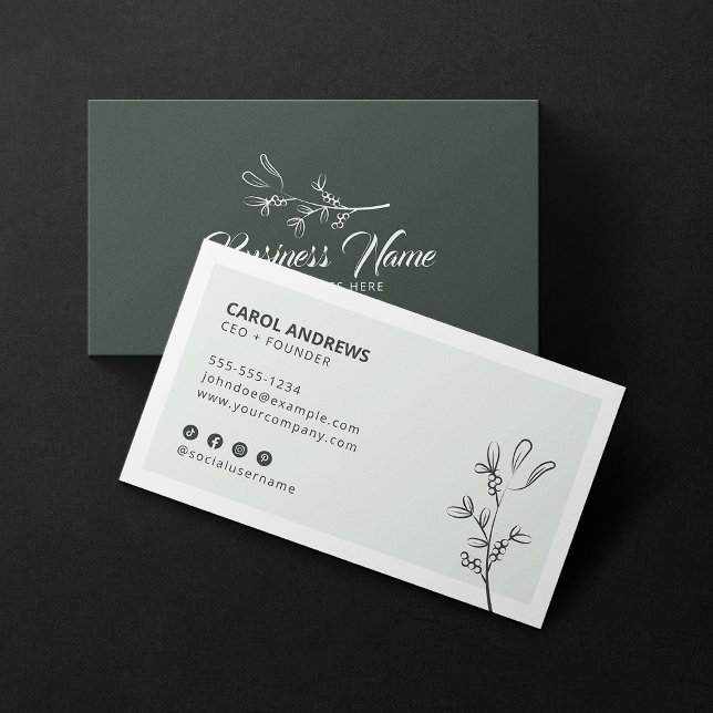 Minalistisk Grey Botanical Gren Social Media Visitkort (Skapare uppladdad)
