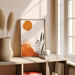 Minalistisk Orange Botanical Boho Poster