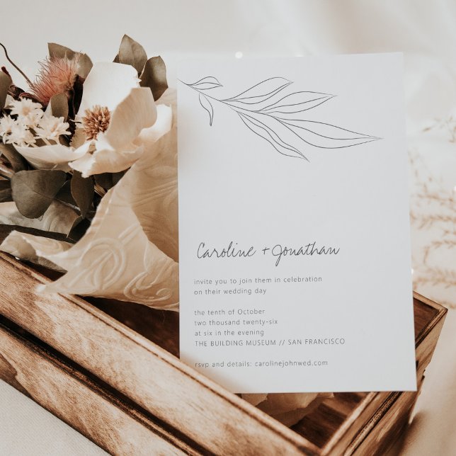 Minalistisk svart vit Boho Botanical Line Bröllop Inbjudningar (Skapare uppladdad)