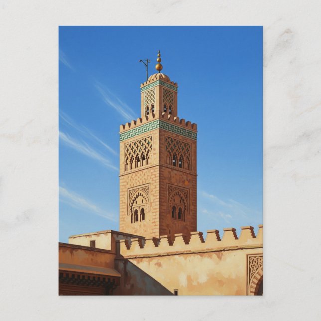 Minaret i Fez Marocko Travel Vykort (Framsida)