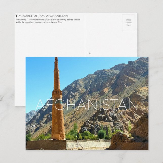 Minareten i Jam, Afghanistan vykort (Fram/baksida)
