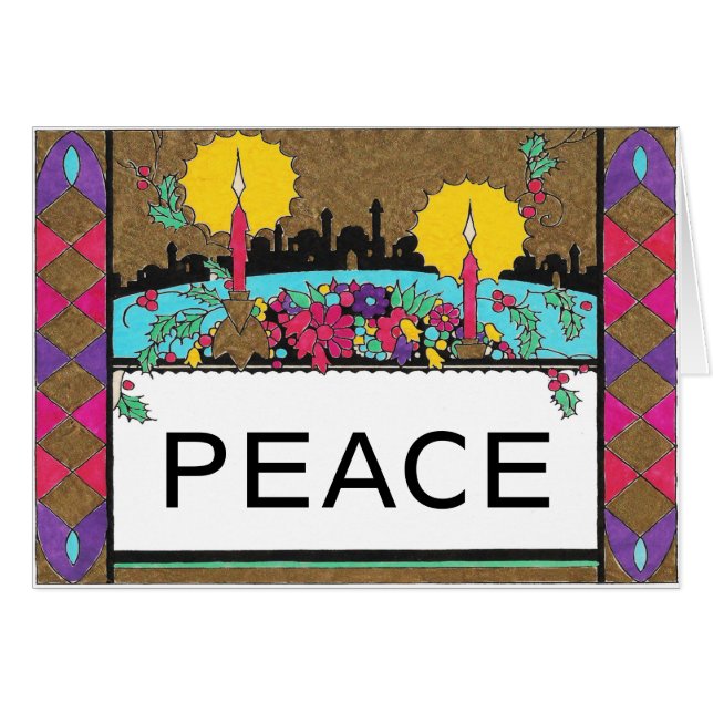 Minarets & Candles & Holly, etc. Hälsningskort (Framsidan Horizontal)