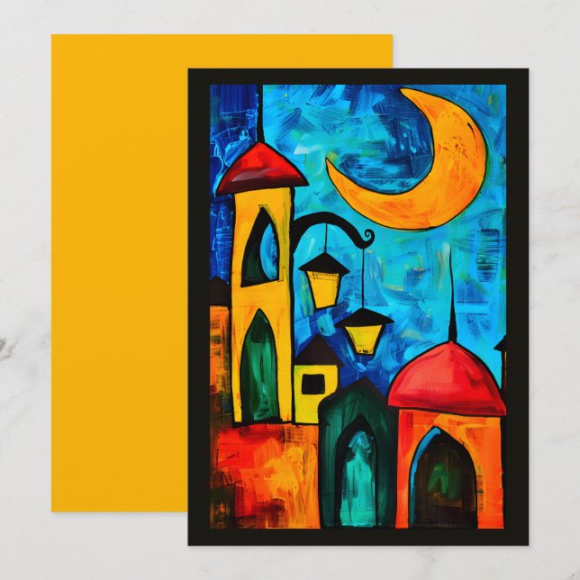 Minarets och Moonlight Ramadan Geometric Mosques Inbjudningar (Fram/baksida)