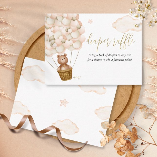 Minbabystövel för Nalle för att vänta i bakluckan Tilläggskort (Diaper Raffle Bearly Wait Teddy Bear Baby Shower Enclosure Card)