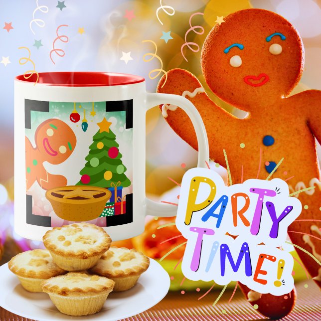 Mince Paj Photobombat efter Pepparkaksgubbe Två-Tonad Mugg (Mince Pie Photobombed by a Gingerbread Man at the annual Mince Pie Christmas Party.
)