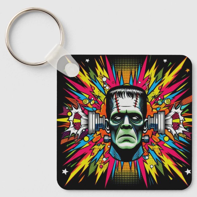 "Mind Blown Frankenstein" Aluminum Keychain Nyckelring (Framsida)