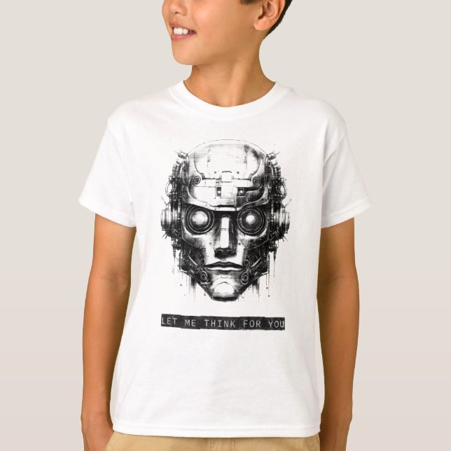 Mind Control Cyberpunk Robot Black Print Boy's T Shirt (Framsida)